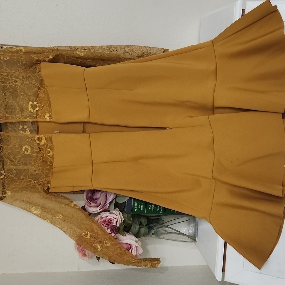 ASOS Delicate Lace & Scuba Ruffle Shift Mini Dress Fall Party Wedding Guest Glam - Picture 11 of 14